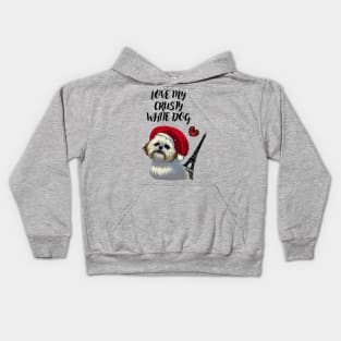 Funny French Christmas Love My Crusty White Dog Fluffy Maltese Shih Tzu Puppy Kids Hoodie